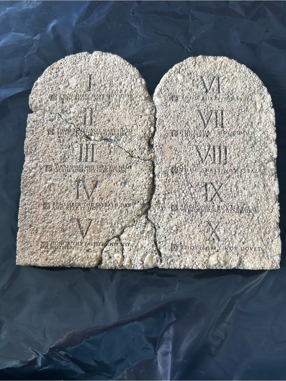 Textured Stone Ten Commandments Plaque - Beige